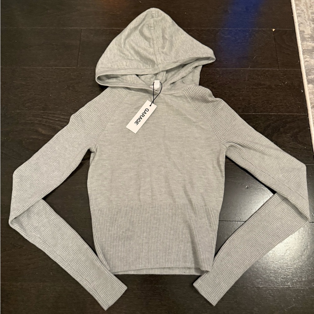 Garage Light Gray Ribbed Hoodie Sweater